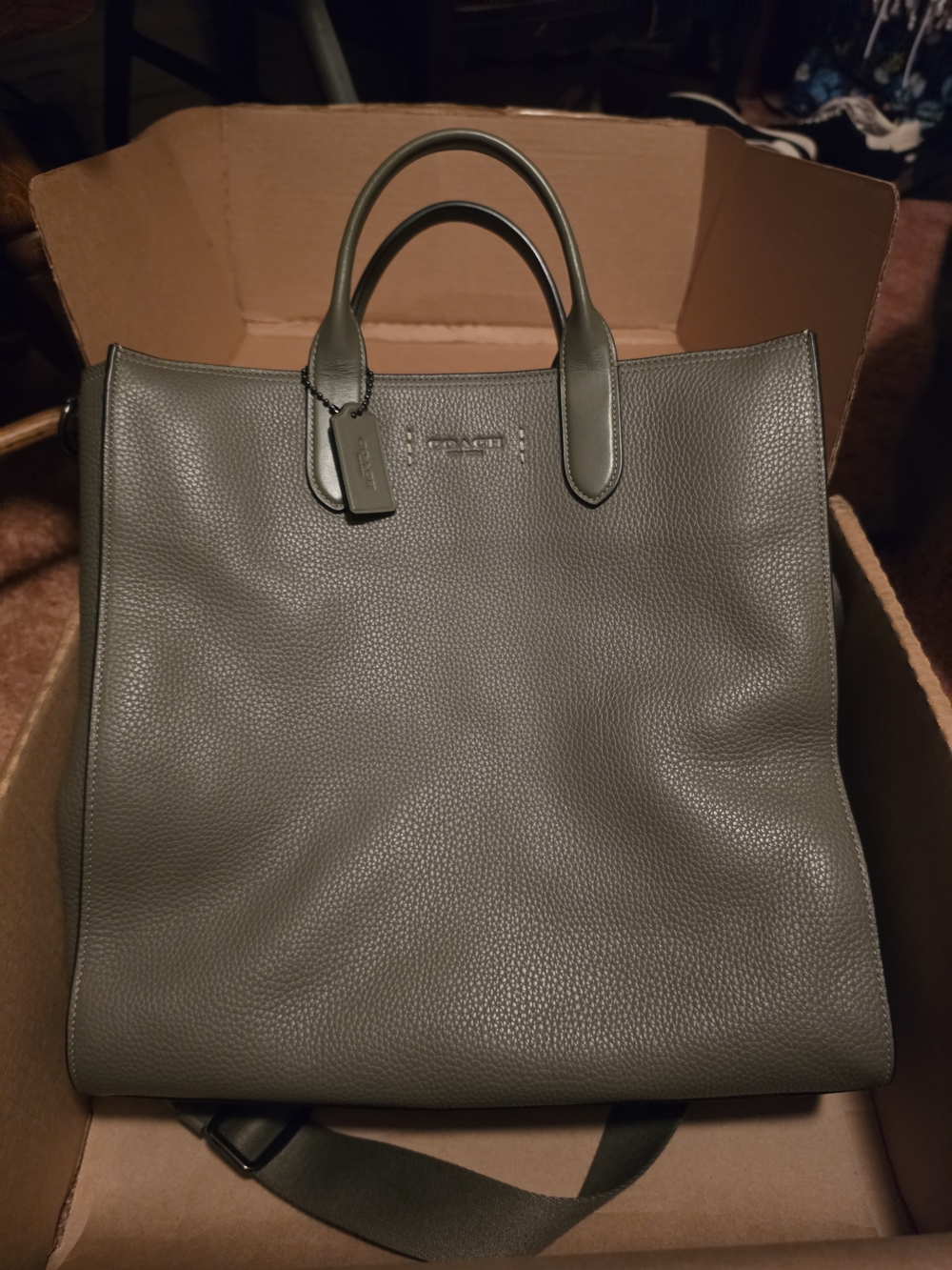 COACH Olive Green Leather Tote Bag